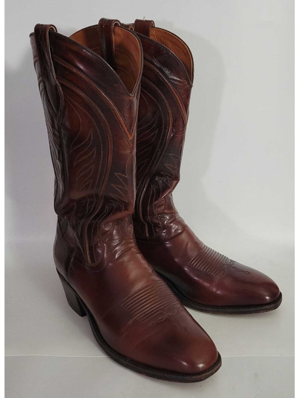 Vintage Dan Post Lucchese Style French Toe Cherry Western Cowboy Boots Men 8.5 D